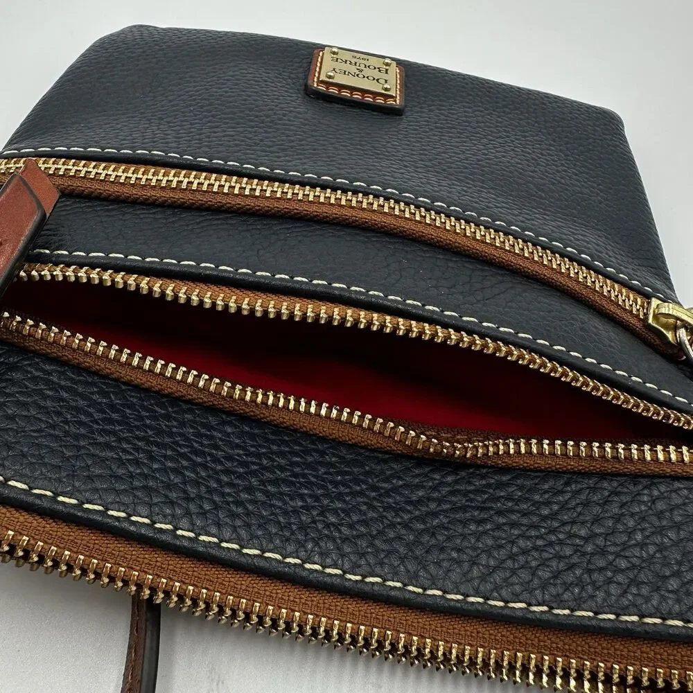 Dooney & Bourke Pebbled Navy Brown Crossbody Bag Braided Gently Used - Picture 11 of 15